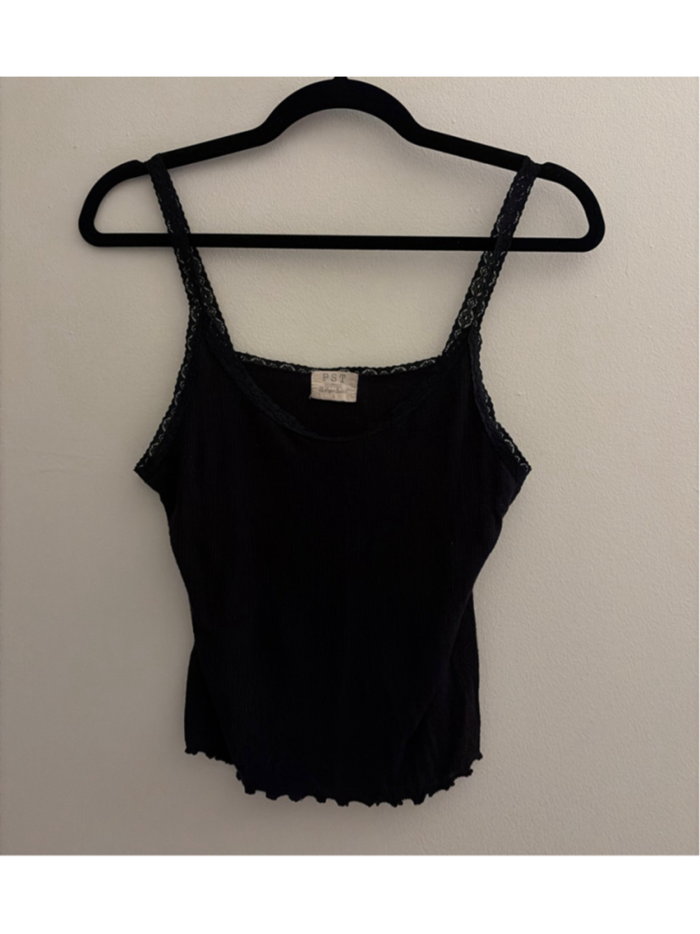 Women's Project Social T Black Ribbed Lace Trim Tank Top S